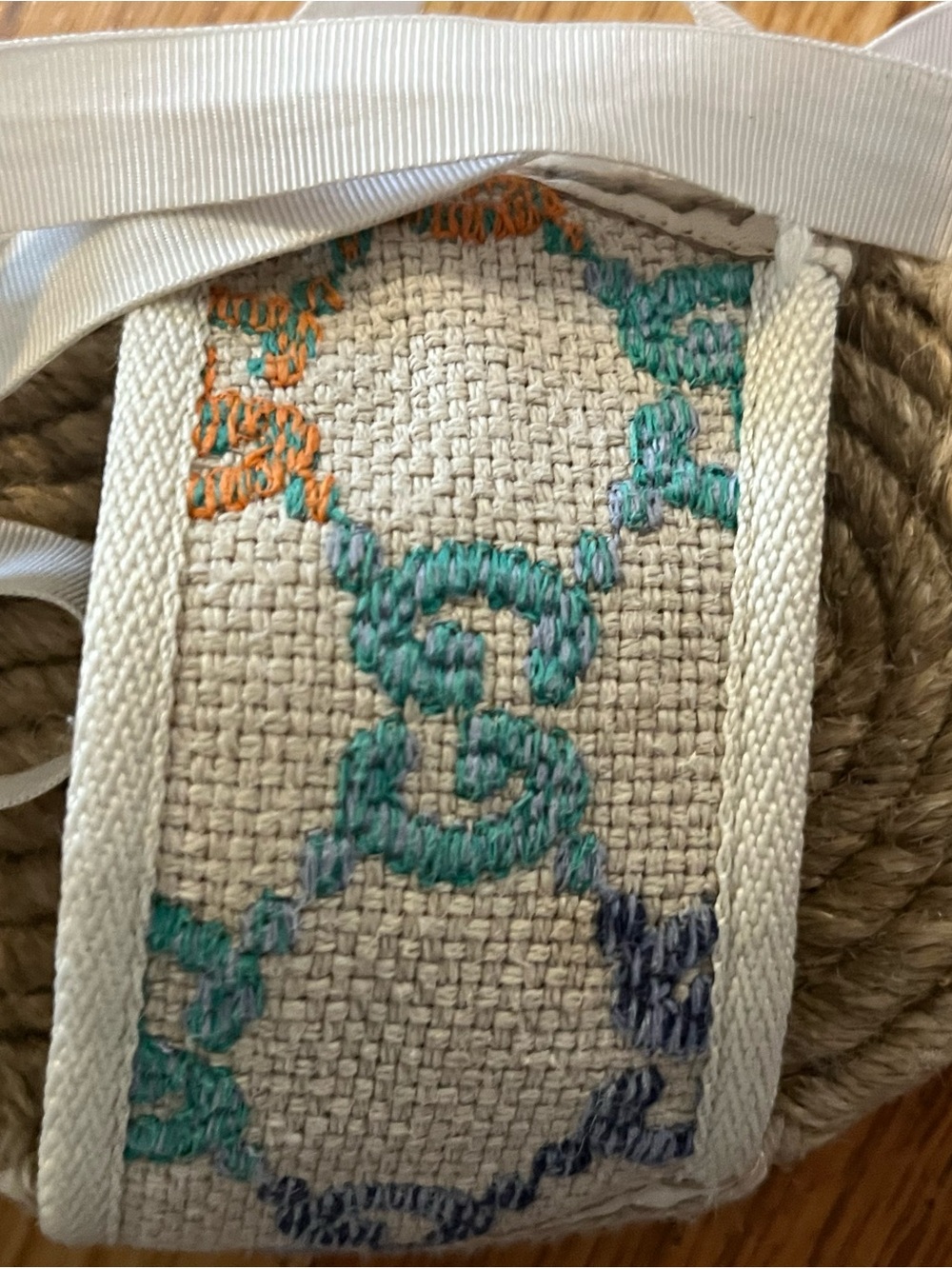 Gucci Espadrille Sandal with Teal, Orange & Navy Embroidery